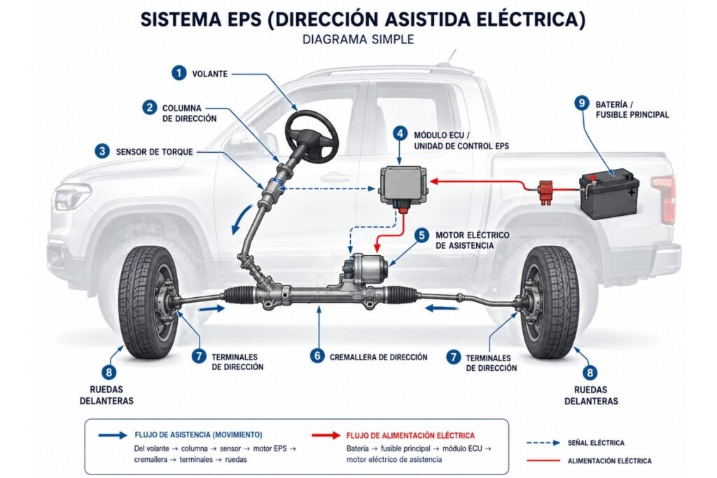 Funcionamiento de dirección electroasistida EPS en Dodge RAM