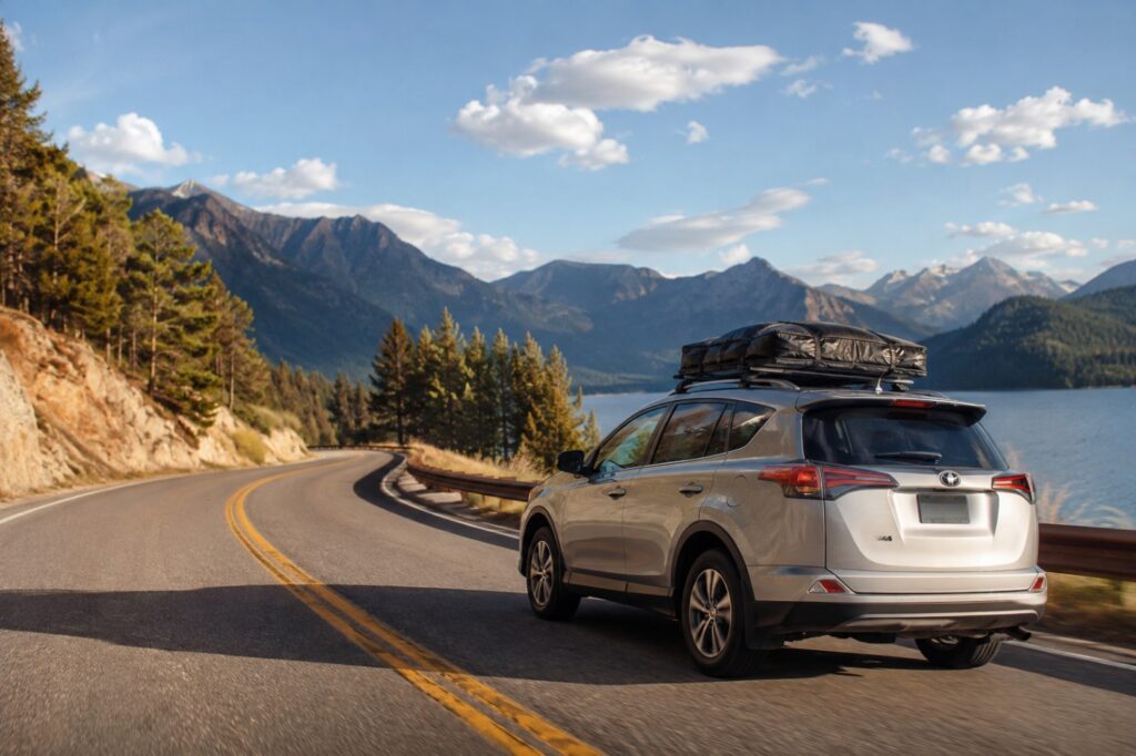 Viaje familiar seguro en carretera después de realizar mantenimiento preventivo al automóvil