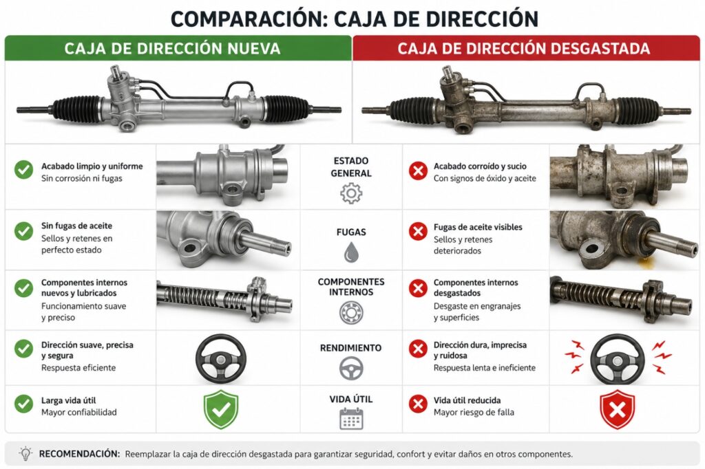 Comparación de caja de dirección hidráulica nueva y usada