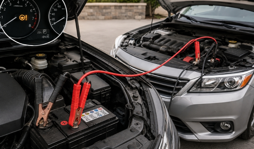 Pasar corriente a un auto con cables de batería