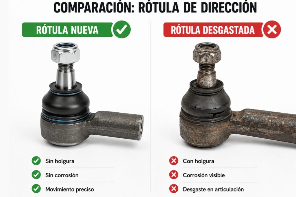 comprobación de holgura por rótula de dirección dañada